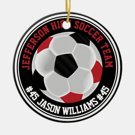 Rood, Wit en Zwart Voetbal ⚽ Keramisch Ornament (Voorkant)