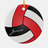Rood, wit en zwart 🏐 Volleybal - Personaliseer Keramisch Ornament (Voorkant)