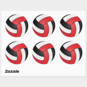 Rood, Wit en Zwart Volleybal Ronde Sticker (Vel)