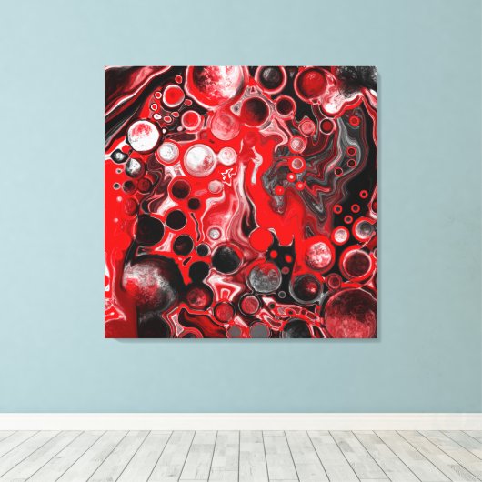 Rood, wit en zwart-witschilderende fluïde kunst canvas afdruk (Insitu (Houten vloer))