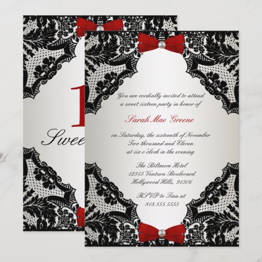 Rood, wit en zwart, zoet 16 kaart (Voorkant / Achterkant)