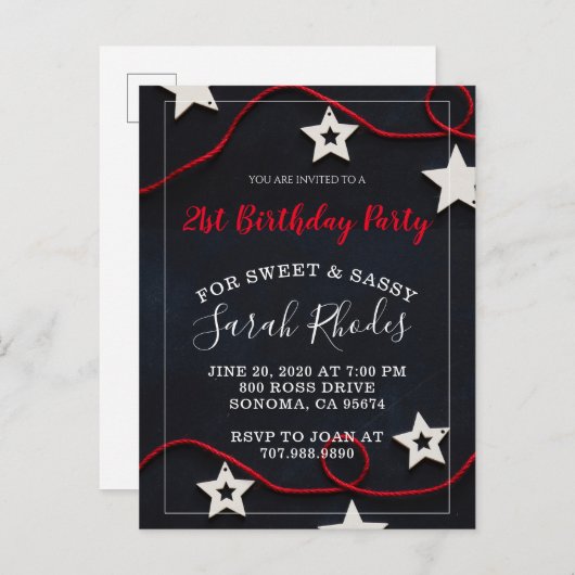 Rood wit en zwart zoet en sassy sterren van afgelo uitnodiging briefkaart (Voorkant / Achterkant)
