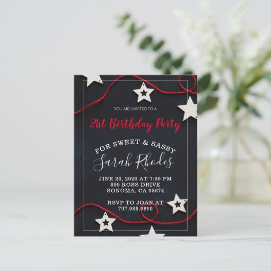 Rood wit en zwart zoet en sassy sterren van afgelo uitnodiging briefkaart (Staand voorkant)