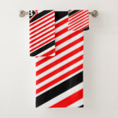 Rood Wit en Zwarte Strepen / Monogram / Initiaal Bad Handdoek (Insitu)