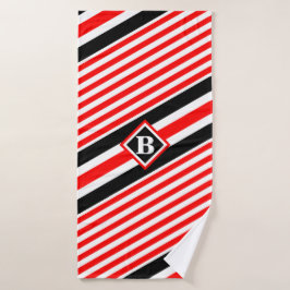 Rood Wit en Zwarte Strepen / Monogram / Initiaal Bad Handdoek