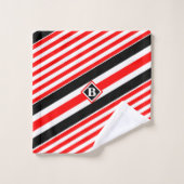 Rood Wit en Zwarte Strepen / Monogram / Initiaal Bad Handdoek (Wasdoekje)
