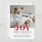 Rood & Wit Familie Foto Modern JOY Christmas Feestdagenkaart (Voorkant)