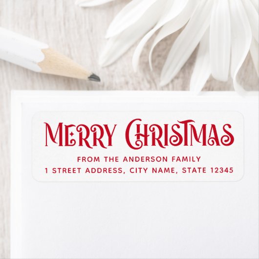 Rood & wit feestelijk Vrolijk Kerstfeest retouradr Etiket (Insitu)