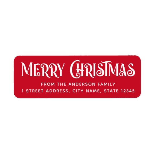 Rood & wit feestelijk Vrolijk Kerstfeest retouradr Etiket (Voorkant)