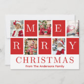 Rood & Wit Feestelijk Vrolijk Kerstfeest Vijf Foto Feestdagenkaart (Voorkant)