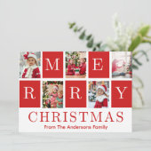 Rood & Wit Feestelijk Vrolijk Kerstfeest Vijf Foto Feestdagenkaart (Staand voorkant)