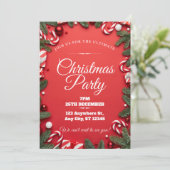 Rood & Wit Feestelijke Uitnodiging van het Kerstmi (Staand voorkant)