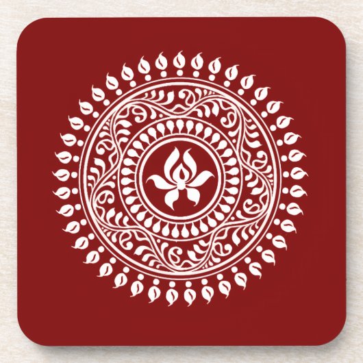 Rood & Wit Festief Rangoli Bier Onderzetter (Voorkant)