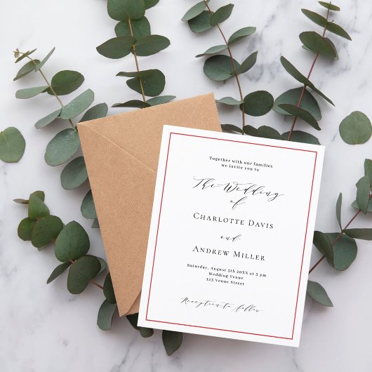 Rood wit formele trouwuitnodiging