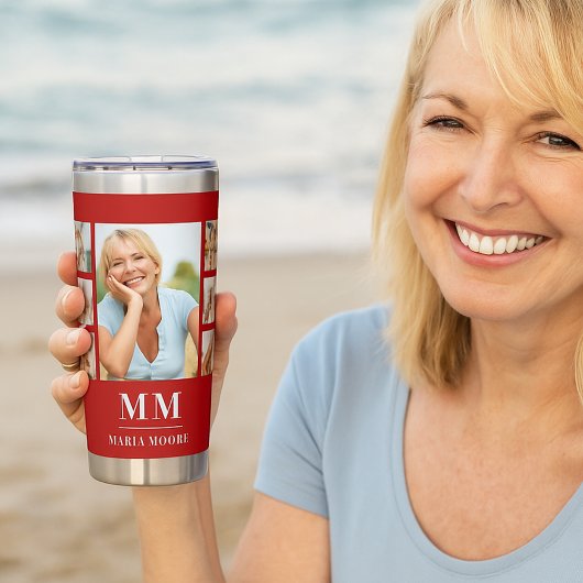 Rood wit foto collage monogram naam geïsoleerde drinkbeker
