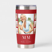 Rood wit foto collage monogram naam geïsoleerde drinkbeker (Achterkant)