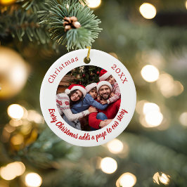 Rood wit foto familie verhaal citaat Kerstmis Keramisch Ornament