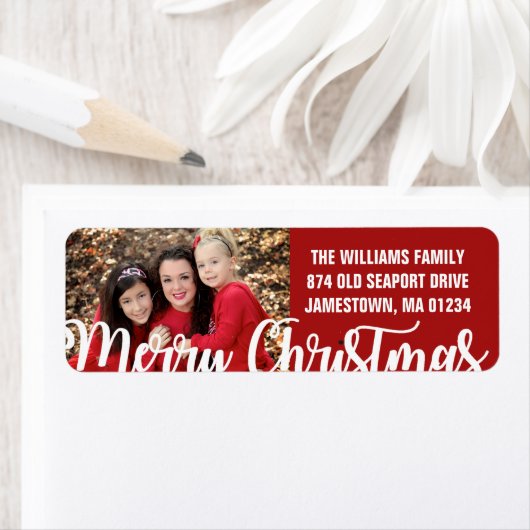 Rood Wit Foto Kerst retour adres labels (Insitu)