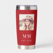 Rood wit foto monogram initialen naam geïsoleerde drinkbeker (Achterkant)