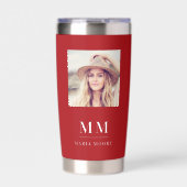 Rood wit foto monogram initialen naam geïsoleerde drinkbeker (Voorkant)