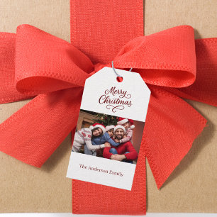 Rood wit fotoscript Kerstmis Cadeaulabel