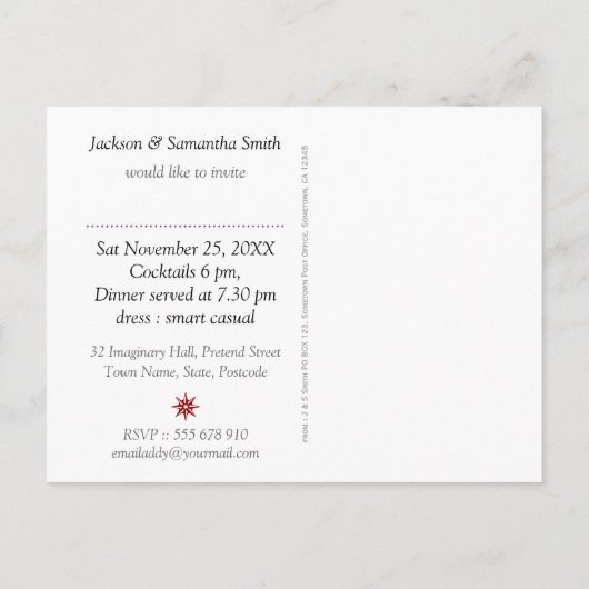 Rood & Wit Fractaal Kant Eettafel Uitnodiging (Achterkant)