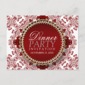 Rood & Wit Fractal Kant Uitnodiging Eetfeest Briefkaart (Voorkant)