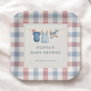 Rood Wit Geblokt Baby Shower Feest Papieren Bordje