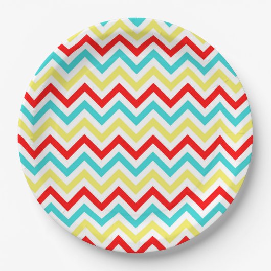 Rood Wit Geel Blauw Chevron Circus Kinderen Verjaa Papieren Bordje (Voorkant)