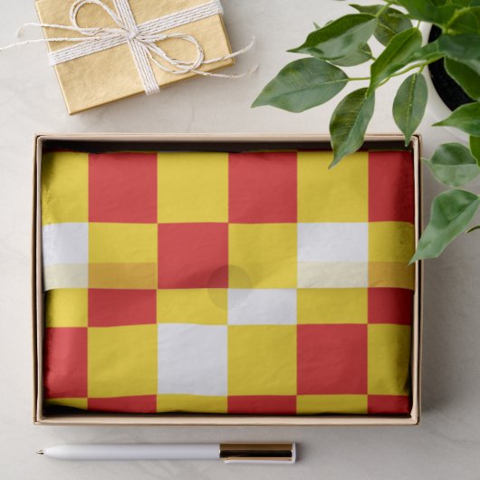 Rood Wit Geel Geruit Patroonontwerp Tissuepapier (Geschenk)