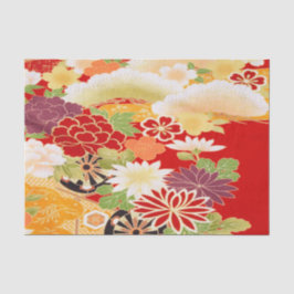 Rood Wit Geel Japans Kimono Bloemen Decoupage Tissuepapier