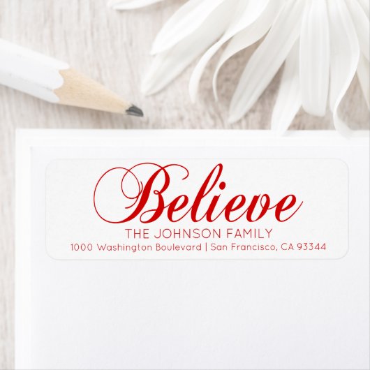 Rood Wit Geloof Vrolijk Kerstmis Terugkeeradres Etiket (Insitu)