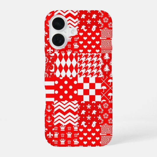 Rood Wit Gemengde Patronen Patchwork Ontwerp iPhone 16 Hoesje (Achterkant)