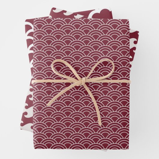 Rood + Wit Geometrisch Golfpatroon | Inpakpapier Vel (In situ)