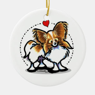 Rood Wit Gepersonaliseerd Hart Papillon Keramisch Ornament