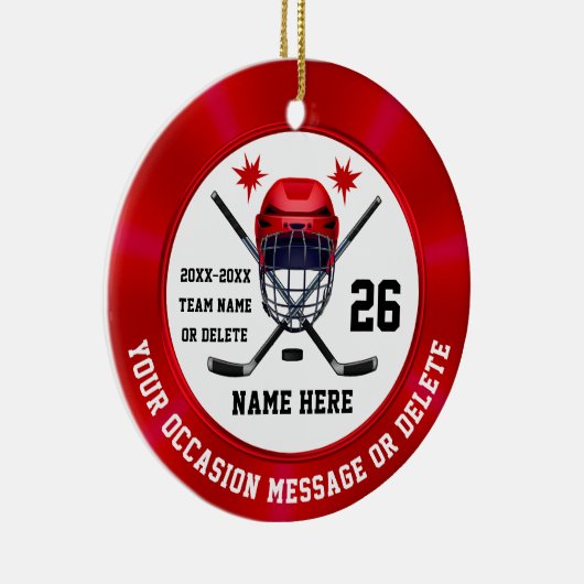 Rood Wit Gepersonaliseerd, Hockey Kerst Ornament (Rechts)