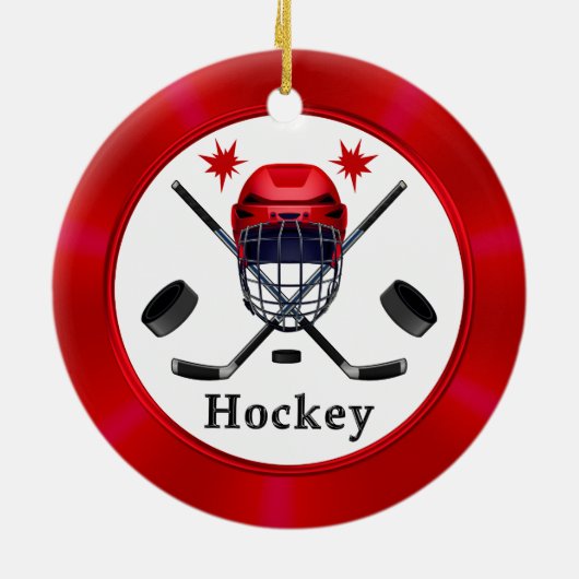 Rood Wit Gepersonaliseerd, Hockey Kerst Ornament (Achterkant)