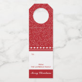 Rood Wit Gepersonaliseerd Kerstmis Vakantie Gift Flessenhanger (Voorkant)