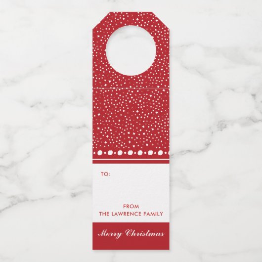 Rood Wit Gepersonaliseerd Kerstmis Vakantie Gift Flessenhanger (Voorkant)