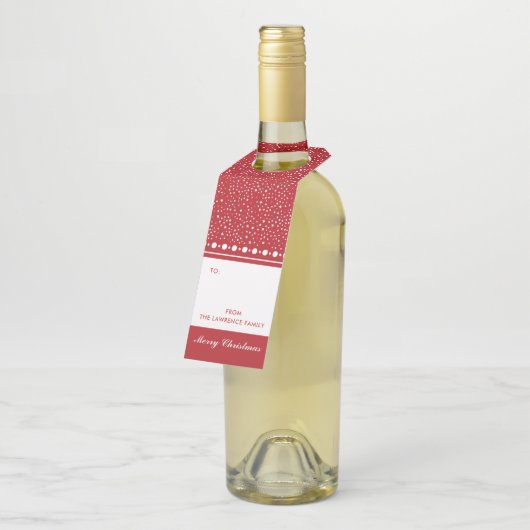 Rood Wit Gepersonaliseerd Kerstmis Vakantie Gift Flessenhanger (Schuin)