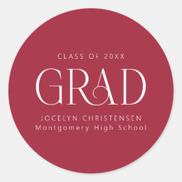 Rood Wit Gepersonaliseerd Modern Afstuderen Ronde Sticker
