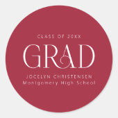 Rood Wit Gepersonaliseerd Modern Afstuderen Ronde Sticker (Voorkant)