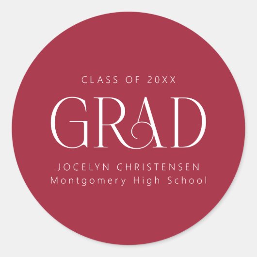 Rood Wit Gepersonaliseerd Modern Afstuderen Ronde Sticker (Voorkant)