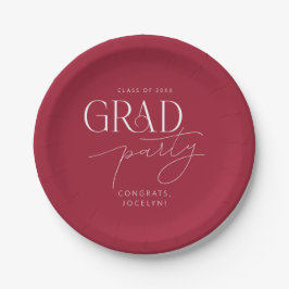 Rood Wit Gepersonaliseerde Minimalistische Afstude Papieren Bordje