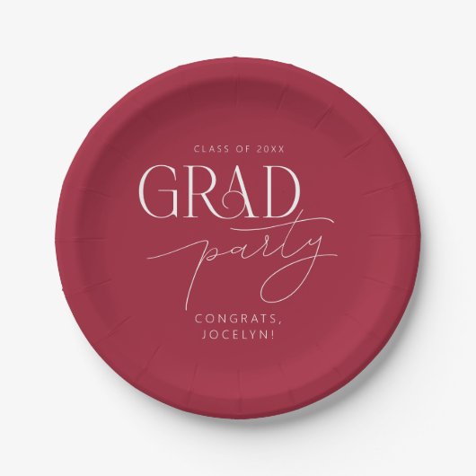 Rood Wit Gepersonaliseerde Minimalistische Afstude Papieren Bordje (Voorkant)