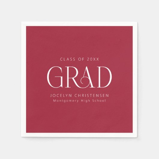 Rood Wit Gepersonaliseerde Minimalistische Afstude Servet (Voorkant)
