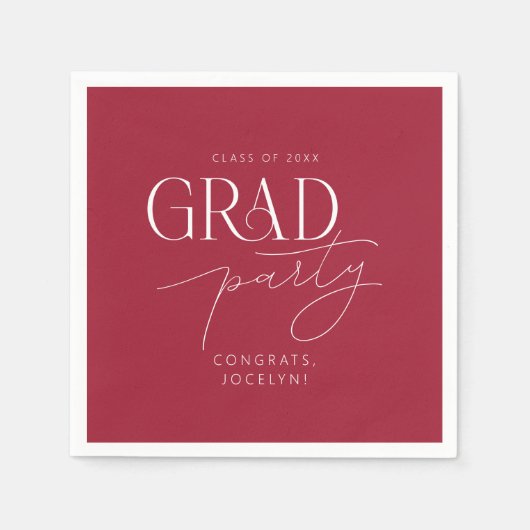 Rood Wit Gepersonaliseerde Minimalistische Afstude Servet (Voorkant)