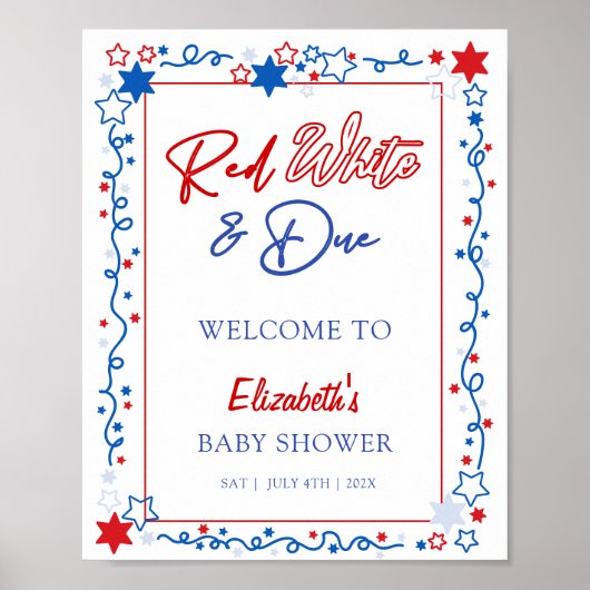 Rood Wit & Geplaatst Baby shower Welkomstbord Poster (Voorkant)