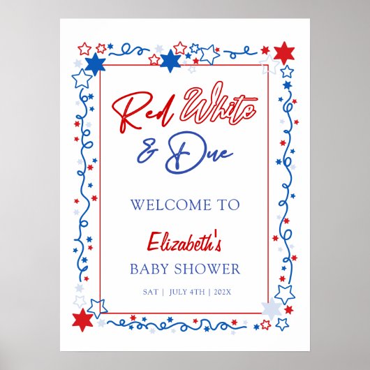 Rood Wit & Geplaatst Baby shower Welkomstbord Poster (Voorkant)