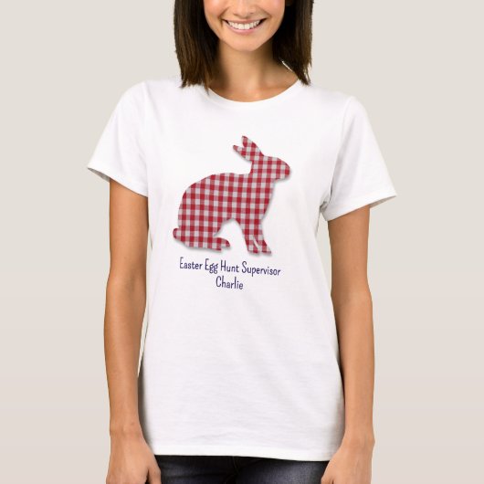 Rood & Wit Geplaid Bunny Silhouette Pasen Vrouwen T-shirt (Voorkant)